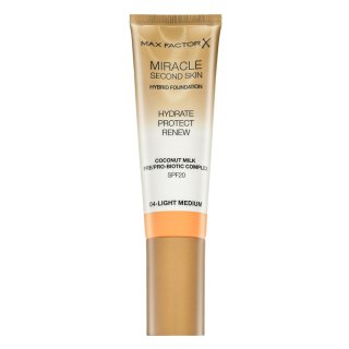 Max Factor Miracle Second Skin Hybrid Foundation SPF20 Langanhaltendes Make-up Mit Hydratationswirkung 04 Light Medium 30 Ml